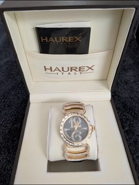 Women's Rose Gold and Black Crystal Bracelet Watch